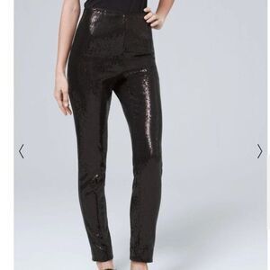 WHBM Sequin Pull On The Skinny Ankle High-Rise Knit Pants Party Black Size 4L